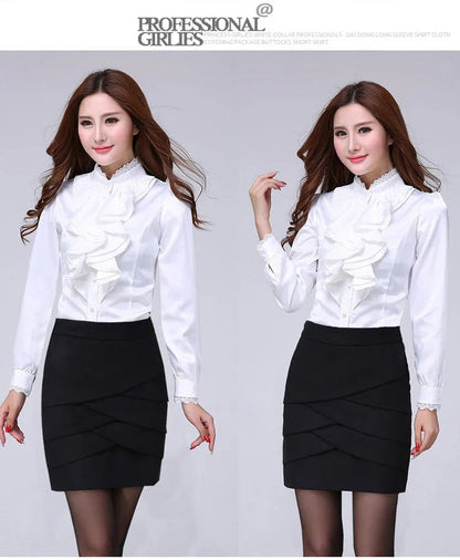 Women Shirts Long Sleeve   Spring Autumn Button Up Tops Fashion Lady Stand Collar Shirt Solid Color Female Elegant Blouses    Your Coastal Marketplace | Shoreshopper.com