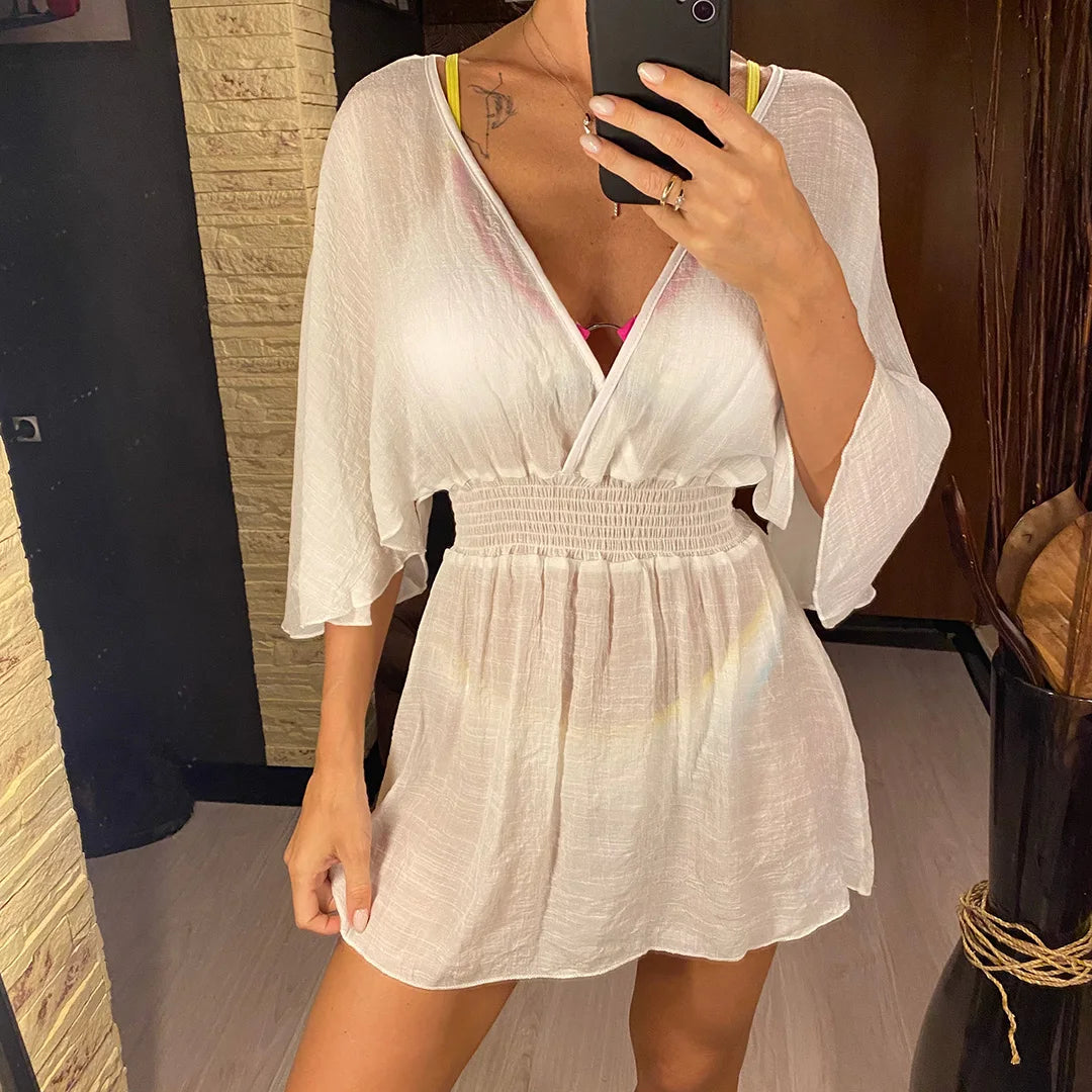 New Sexy V Neck Long Sleeve Backless Chiffon Tunic Beach Cover Up Beach Cover-ups Beach Dress Beach Wear Beachwear V3840    Your Coastal Marketplace | Shoreshopper.com