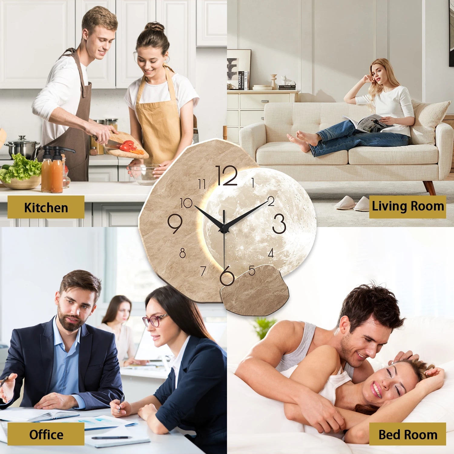 Modern Simple Silent Wall Clock, Moon Design - Quartz Movement, Wooden Material, for Bedroom, Living Room or Office Decoration    Home Decor Supply | Online Retail | ShoreShopper.com