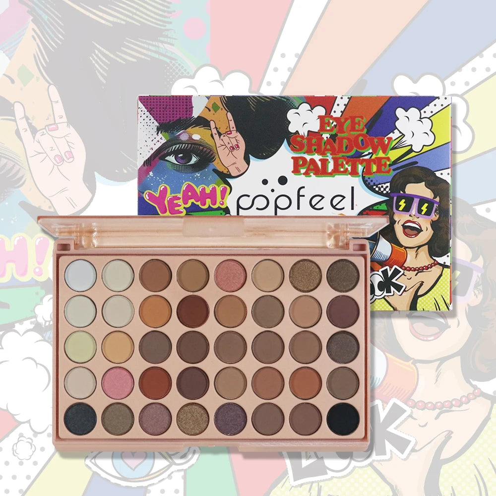 POPFEEL 40-Color Earth Tone & Pink Eyeshadow Palette – Versatile Shimmer, Matte, and Highlight Shades for Effortless Blending。 - ShoreCo.Shop