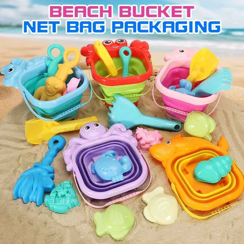 Beach Toys for Kids Sand Toys Set for Toddlers Sandbox Toys with Collapsible Bucket Shovel Rake Set Sand Molds Summer Outdoor