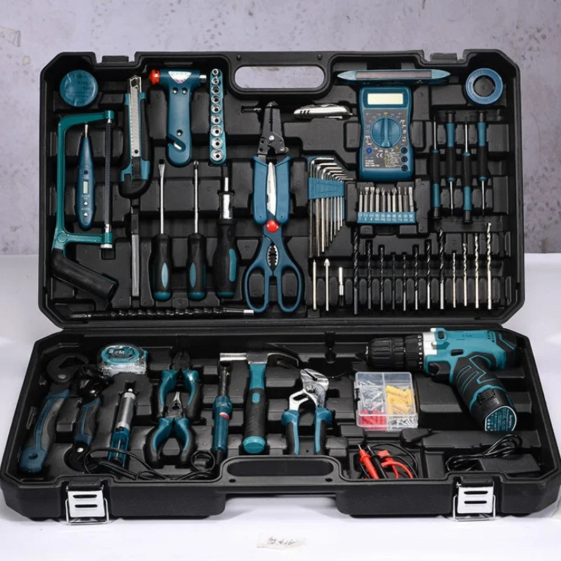 160/136/115/63 PC Lithium Drill Household Multifunctional Hardware Tool Manual Daily Electrician Woodworking Maintenance Toolbox - ShoreCo.Shop