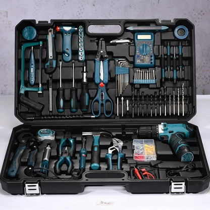 160/136/115/63 PC Lithium Drill Household Multifunctional Hardware Tool Manual Daily Electrician Woodworking Maintenance Toolbox - ShoreCo.Shop