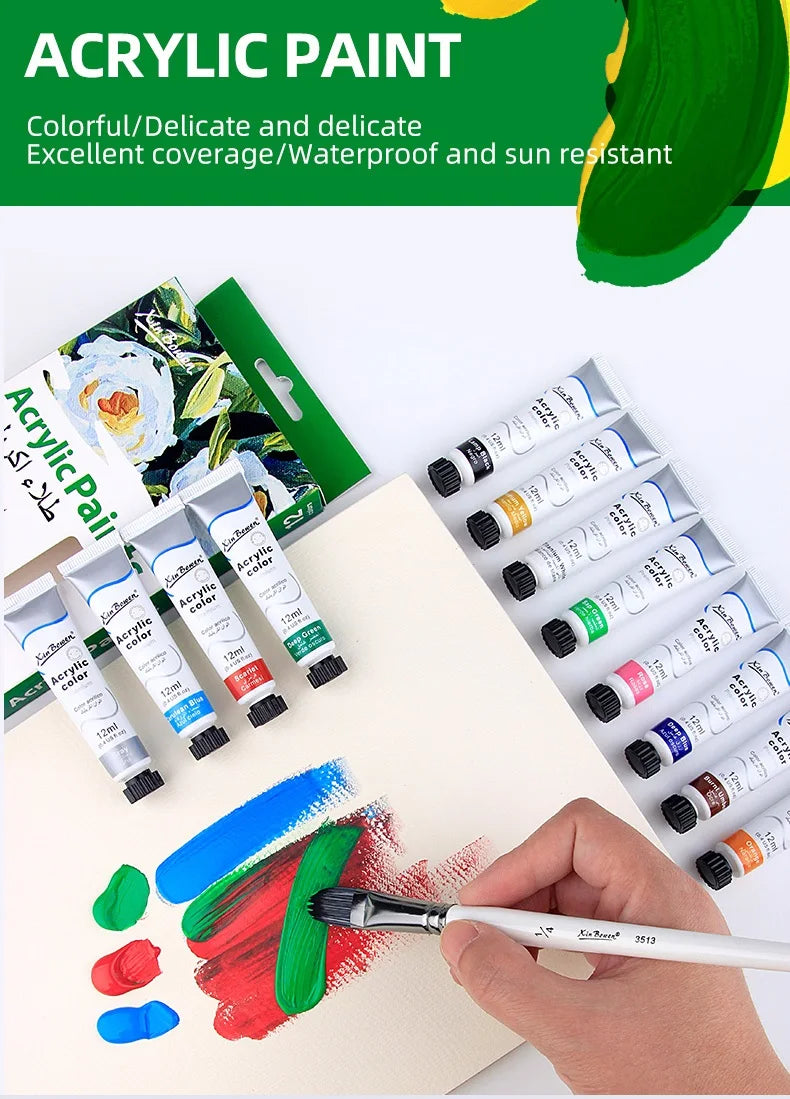 12Color Acrylic Paint Set 12ml Tubes Waterproof Art Supplies for Beginner Artists DIY Painting on Canvas Wall Art Craft Projects    Home Decor Supply | Online Retail | ShoreShopper.com