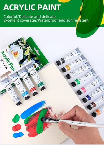 12Color Acrylic Paint Set 12ml Tubes Waterproof Art Supplies for Beginner Artists DIY Painting on Canvas Wall Art Craft Projects    Home Decor Supply | Online Retail | ShoreShopper.com