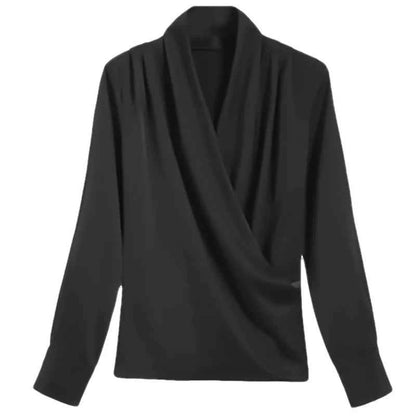 Women's Shirt, New 2026 Spring & Autumn Style, Cross V-Neck Long Sleeve Versatile Top