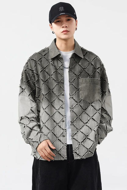 Gradient Ripped Plaid Shirt Men Streetwear Fashion Loose Casual Long Sleeve Oversize Cargo Shirts Cardigan Coat Blouses    Home Decor Supply | Online Retail | ShoreShopper.com