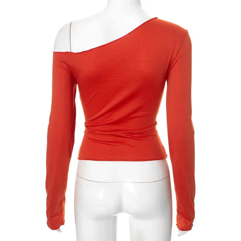 One Shoulder T Shirts For Women Aesthetic Clothes Sashes Crop Top Y2k Accessories Long Sleeve Lady Tshirt Ropa Mujer Camisetas    Your Coastal Marketplace | Shoreshopper.com
