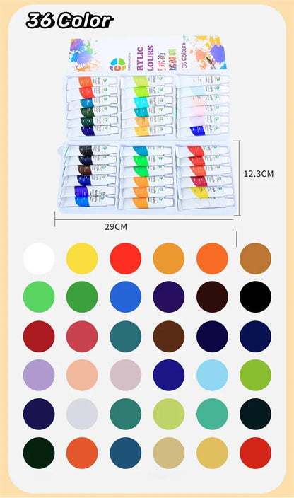 Acrylic Paint Set 12/18/24/36 Colors 12ml Tubes Non-Toxic Waterproof Art Craft Paints for Artists Kids Beginners School Supplies    Home Decor Supply | Online Retail | ShoreShopper.com