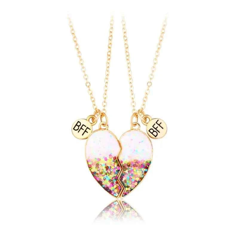 Cute 2 Pcs BFF Necklace Heart Pendant Best Friend Necklace Fashion Couple Chain Necklace Children Friendship Jewelry