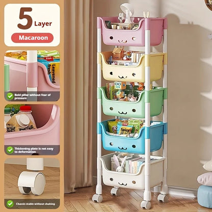 Multi-Tier Rolling Storage Cart, Slim Rolling Cart with Storage Bins and Hooks - Space-Saving Organizer, 360° Rotating Storage C    Home Decor Supply | Online Retail | ShoreShopper.com