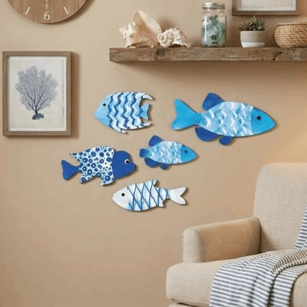 Marine Style Wooden Fish Wall Decor School of Fish Rustic Carving Fish Pendant Handcrafted Ocean Theme Nautical Wall Art    Your Coastal Marketplace | Shoreshopper.com