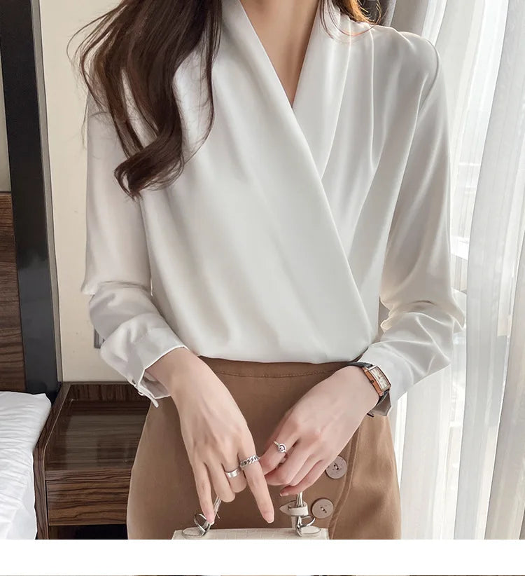 Women's Shirt, New 2026 Spring & Autumn Style, Cross V-Neck Long Sleeve Versatile Top    Your Coastal Marketplace | Shoreshopper.com