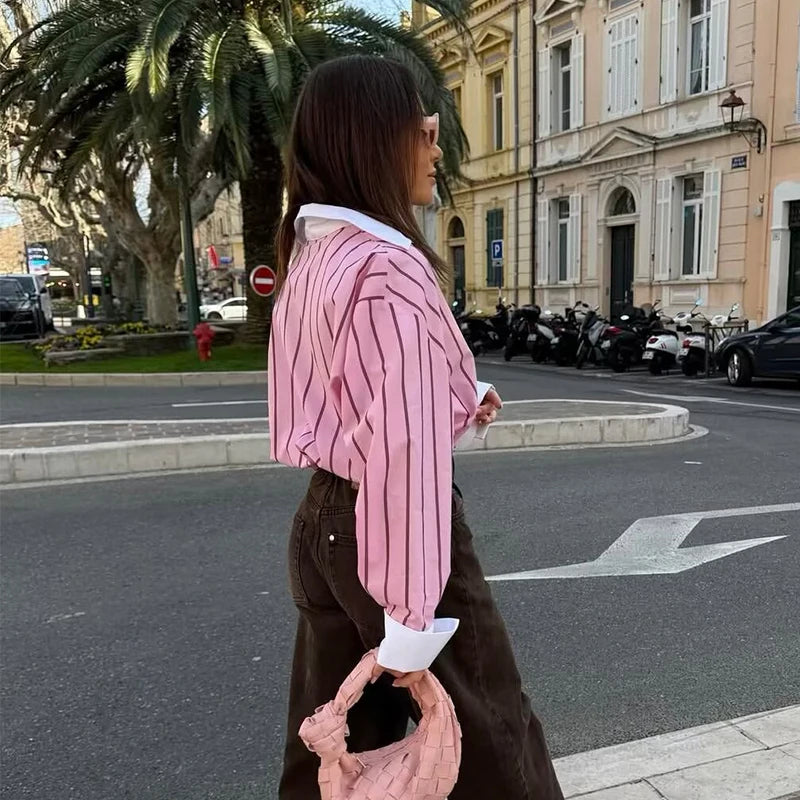 Women's Shirts Spring New Fashion Striped Loose Shirt Women Turn-down Collar Long Sleeves Casual Shirts Female Blouses Chic Tops    Your Coastal Marketplace | Shoreshopper.com