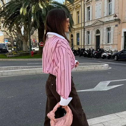 Women's Shirts Spring New Fashion Striped Loose Shirt Women Turn-down Collar Long Sleeves Casual Shirts Female Blouses Chic Tops    Your Coastal Marketplace | Shoreshopper.com