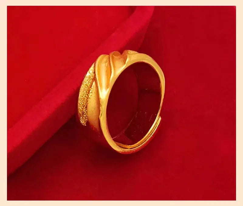 Luxury 24K 9999 Pure Gold real gold Star Sea Male Ring Wave Pattern Opening Adjustable Ring - ShoreCo.Shop