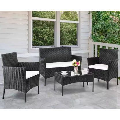 Outdoor Furniture with Soft Cushion and Glass Table, All Weather Manual Weaving Wicker Rattan Patio Chairs for Garden    Home Decor Supply | Online Retail | ShoreShopper.com