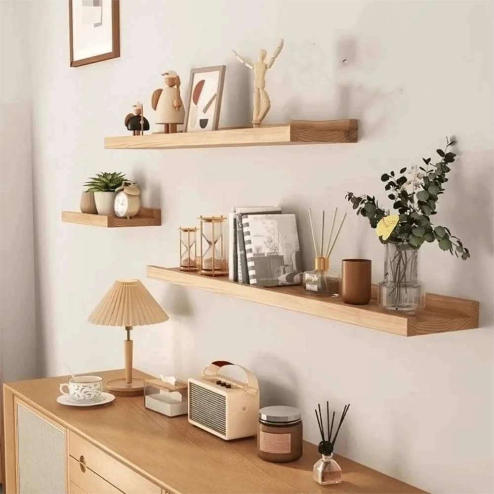 Space Saving Wooden Floating Shelf Minimalist Style Decorative Display Stand Rustic Bookshelf Organizer Living Room    Home Decor Supply | Online Retail | ShoreShopper.com