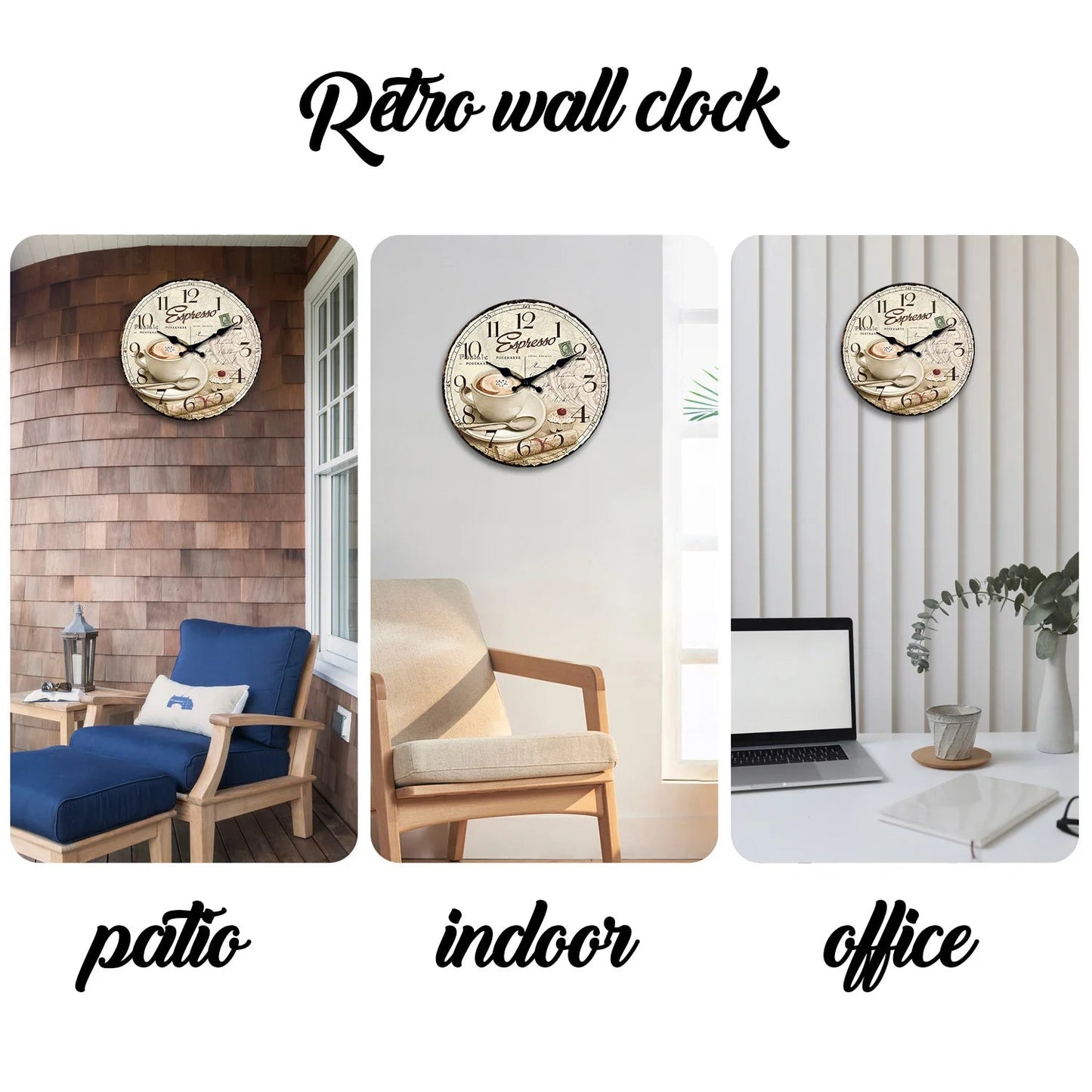 European Retro Coffee Cup Pattern Wooden Wall Clock for Living Room, Bedroom, Kitchen, Home Decoration, Silent Quartz Clock, Holiday Gift, 10 Inches, 12 Inches (No Battery)    Home Decor Supply | Online Retail | ShoreShopper.com
