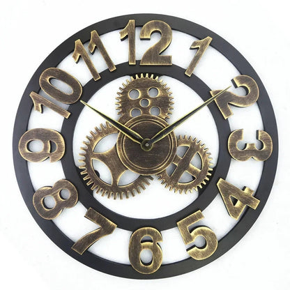 Vintage Style Industrial Wall Clock with Roman Numerals Visible 3D Gears 11"-17" Gold or Silver    Home Decor Supply | Online Retail | ShoreShopper.com
