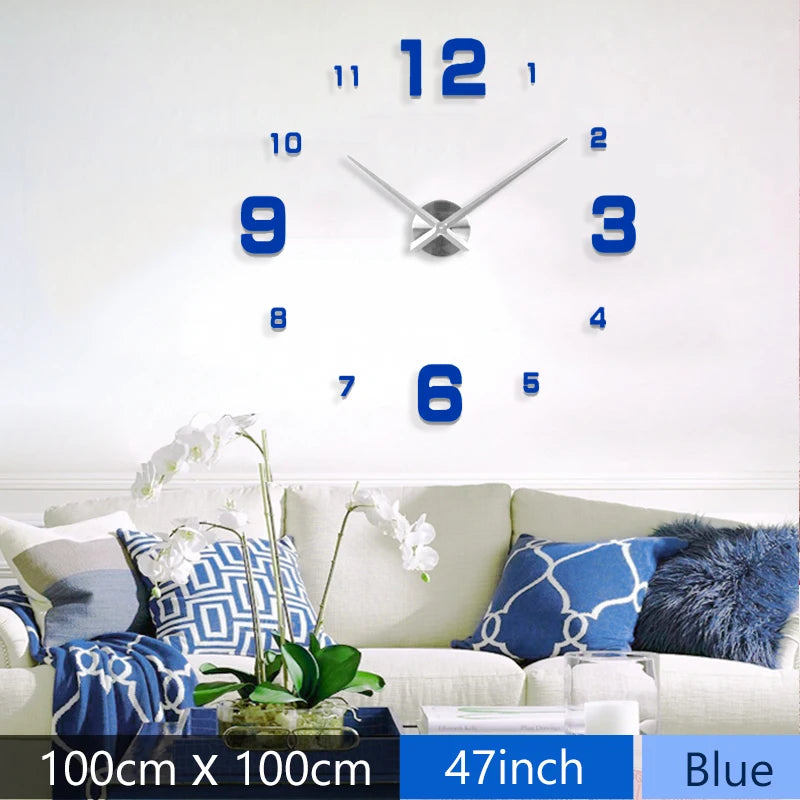 Fashion 3D Mediterranean style big size blue wall clock mirror sticker DIY brief living room decor meetting room wall clock    Home Decor Supply | Online Retail | ShoreShopper.com
