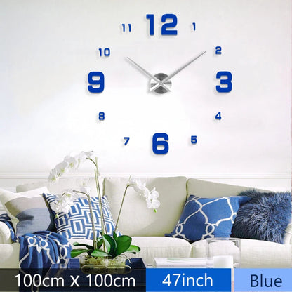 Fashion 3D Mediterranean style big size blue wall clock mirror sticker DIY brief living room decor meetting room wall clock    Home Decor Supply | Online Retail | ShoreShopper.com