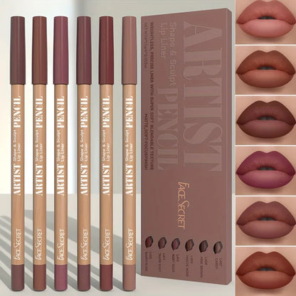 6pcs Velvet Matte Lip Liner Pencils Set Long-Lasting Non-Drying Perfect for Lining Filling Lips Versatile for All Skin Typ - ShoreCo.Shop