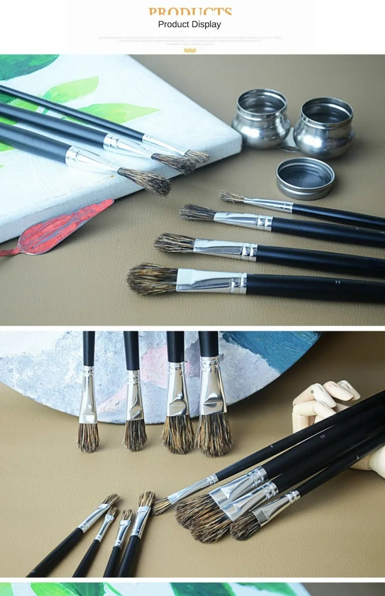 6pc new concept paintbrush wild boar mane oil painting brush water powder acrylic nail round head long black pole paintbrush set    Home Decor Supply | Online Retail | ShoreShopper.com
