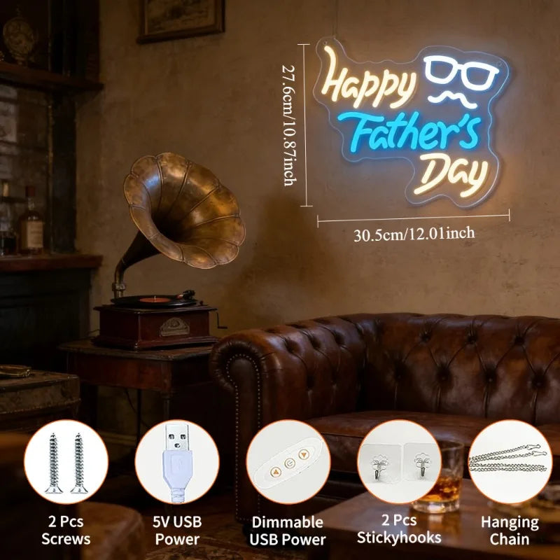Happy Fathers Day LED Neon Sign Wall Art for Home Bar Party  Living Room Decor Fathers Day Gift Lighting Celebration Neon Light    Your Coastal Marketplace | Shoreshopper.com