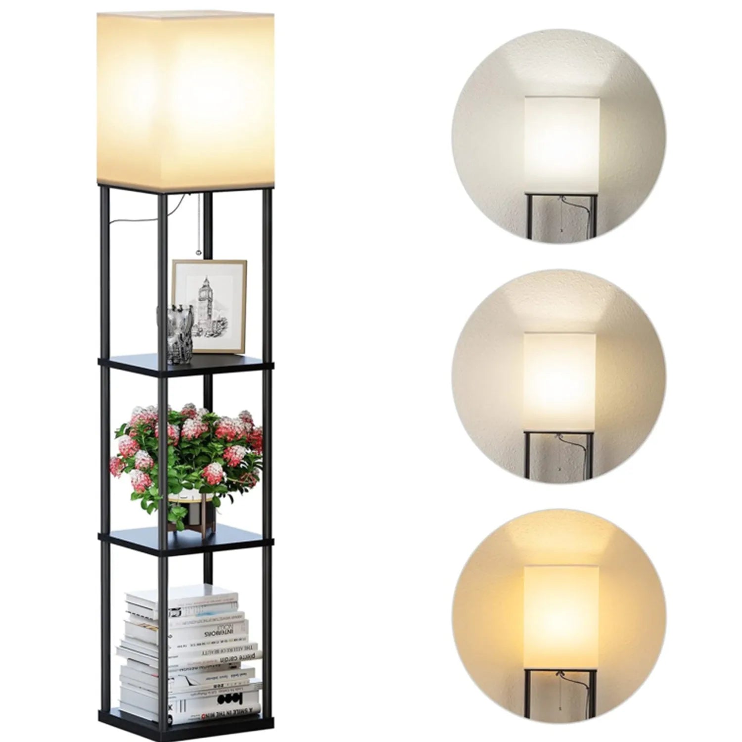 Modern Shelf Floor Lamp with Shade and LED Bulb Corner Display Lamps Shelves for Living Room Bedroom Office Black    Home Decor Supply | Online Retail | ShoreShopper.com