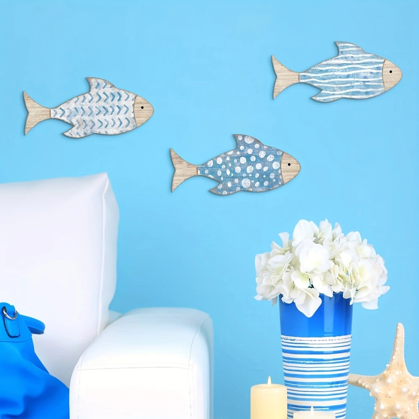 2D Wooden Fish Nautical Walls Beach Art Walls Hang Decorated Marine Themed Retro blue Fish Family Bathroom Pendants Gifts    Your Coastal Marketplace | Shoreshopper.com