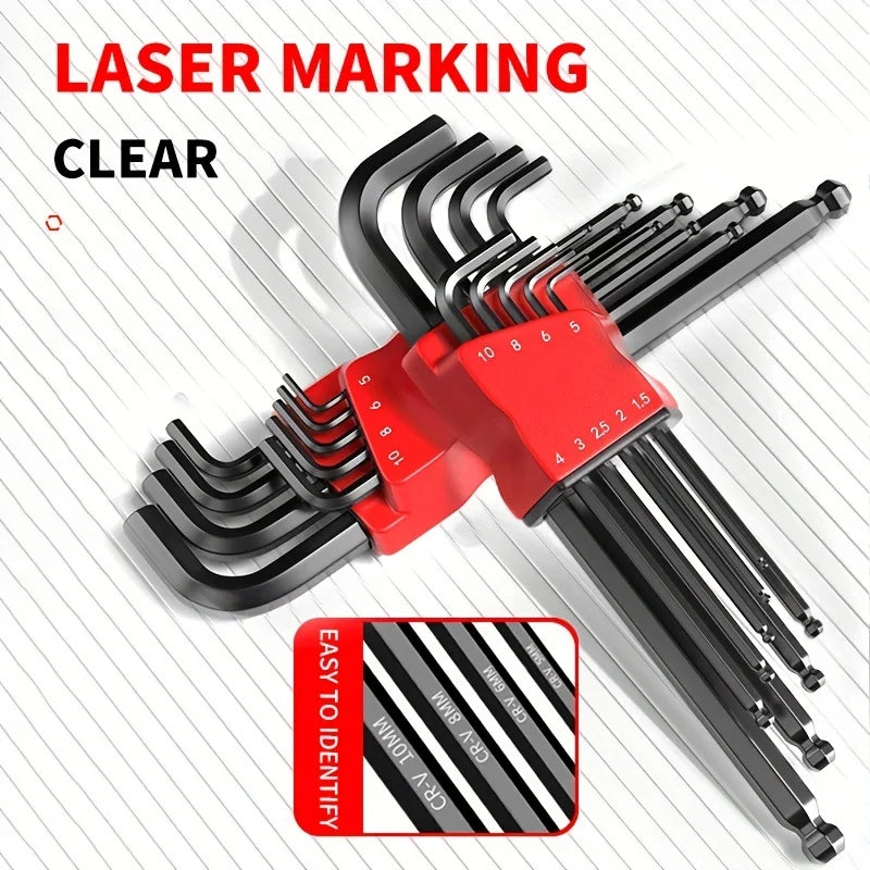 Professional 10-Piece Hex Key Set - Metric & SAE - CR-V Steel Allen Wrenches with Ball End    Home Decor Supply | Online Retail | ShoreShopper.com