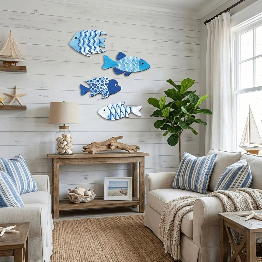 Marine Style Wooden Fish Wall Decor Ocean Theme School of Fish Fish Hanging Decor Handcrafted Rustic Carving Fish Pendant    Your Coastal Marketplace | Shoreshopper.com