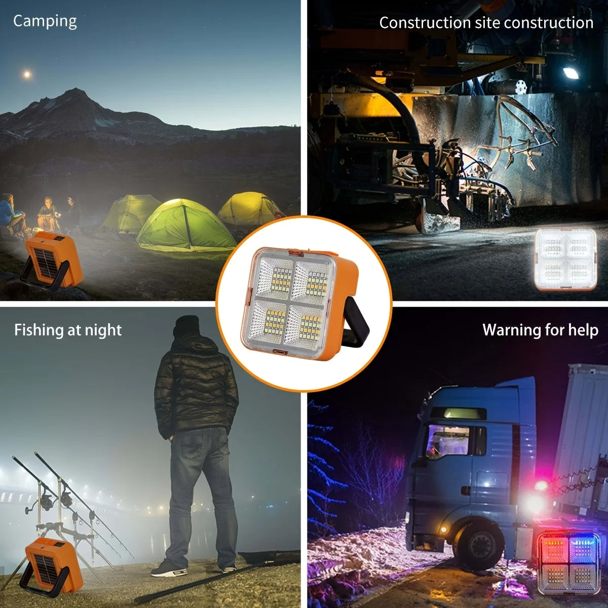 Solar rechargeable multifunctional led work light, portable outdoor floodlight-1200mah lithium battery, suitable for camping.    Home Decor Supply | Online Retail | ShoreShopper.com