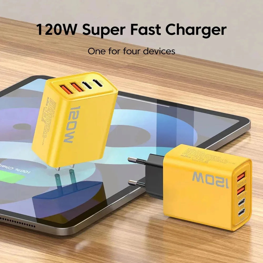 4 Ports USB C PD Charger Quick Charge 3.0 Type C USB Phone Chargers Fast Charging Adapter For iPhone 16 15 Samsung Xiaomi Huawei - ShoreCo.Shop