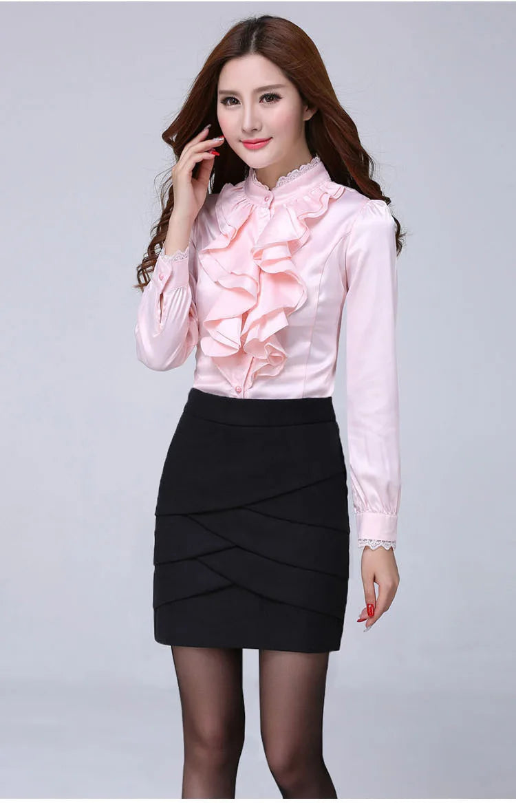 Women Shirts Long Sleeve   Spring Autumn Button Up Tops Fashion Lady Stand Collar Shirt Solid Color Female Elegant Blouses    Your Coastal Marketplace | Shoreshopper.com