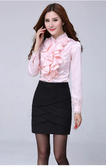 Women Shirts Long Sleeve   Spring Autumn Button Up Tops Fashion Lady Stand Collar Shirt Solid Color Female Elegant Blouses    Your Coastal Marketplace | Shoreshopper.com