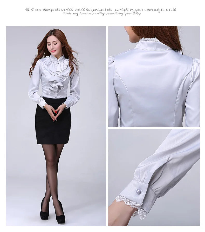 Women Shirts Long Sleeve   Spring Autumn Button Up Tops Fashion Lady Stand Collar Shirt Solid Color Female Elegant Blouses    Your Coastal Marketplace | Shoreshopper.com