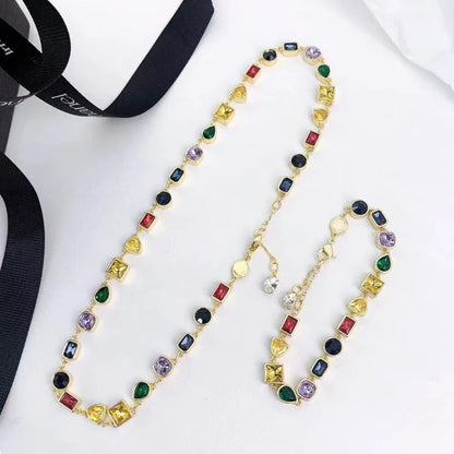 Luxury Fashion Women's Jewelry Colored Gems Set Sterling Silver Necklace Bracelet Plated With 18K Rose Gold Banquet Party    Home Decor Supply | Online Retail | ShoreShopper.com