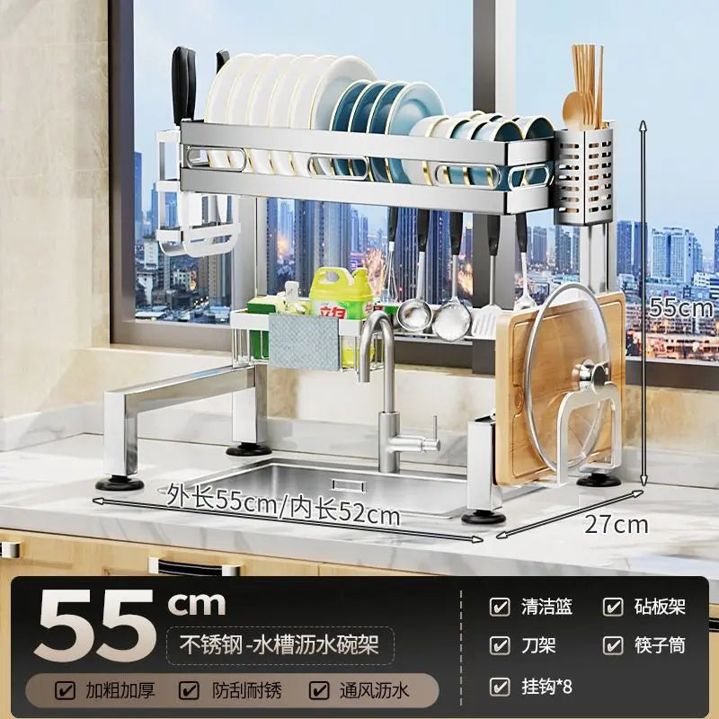 Stainless Steel Sink Shelf Bowl Drain Rack Kitchen Storage Rack Multifunctional Dish Cutlery Knife Spoon Sink Rack Set Organizer    Home Decor Supply | Online Retail | ShoreShopper.com