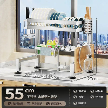 Stainless Steel Sink Shelf Bowl Drain Rack Kitchen Storage Rack Multifunctional Dish Cutlery Knife Spoon Sink Rack Set Organizer    Home Decor Supply | Online Retail | ShoreShopper.com