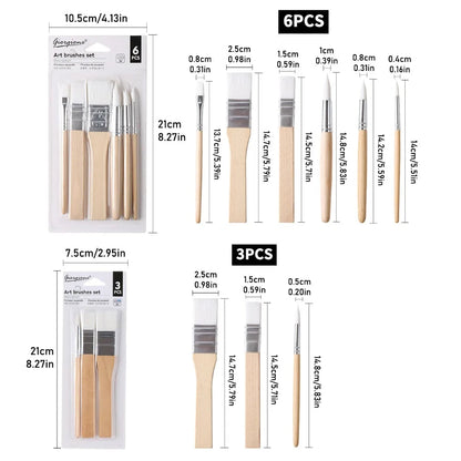 Art Paint 3/6pcs Painting Brush Set Different Shape Professional Watercolor Gouache Oil Brush Set Wooden Handle Flat Tip Head    Home Decor Supply | Online Retail | ShoreShopper.com