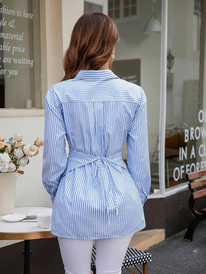 2024 New Striped Shirt Women's Summer Style Commuting Simple Shirt Coat High end European and American Thin Style    Home Decor Supply | Online Retail | ShoreShopper.com