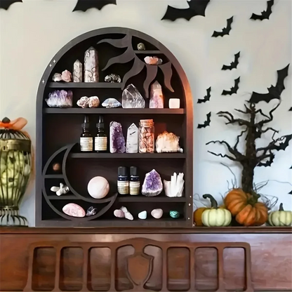 Wood Storage Shelf - Stylish and Practical Wall Shelf, Crescent Sun and Moon Crystal Shelf    Home Decor Supply | Online Retail | ShoreShopper.com