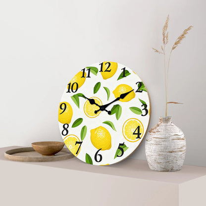 1pc wooden wall clock, yellow lemon and green leaf design wall clock, family mute clock, living room bedroom study decoration    Home Decor Supply | Online Retail | ShoreShopper.com