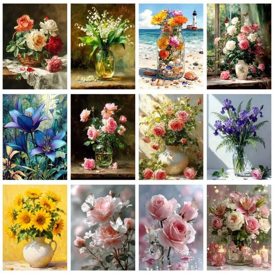 CHENISTORY Painting By Number Pink Flower Drawing On Canvas Hand Painted DIY Picture By Numbers Home Decoration    Home Decor Supply | Online Retail | ShoreShopper.com