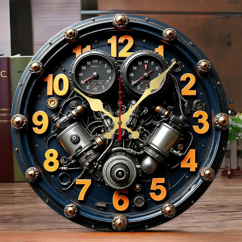 2D Flat Exquisite Engine Wooden Round Silent Hanging Wall Clock, For Living Room, Office, Study Room, Bedroom, Home Decoration.    Home Decor Supply | Online Retail | ShoreShopper.com