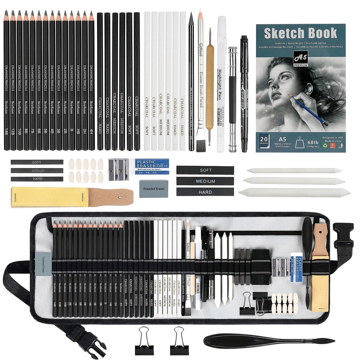14-60 pcs Drawing Set Sketching Kit - Art Supplies,for Adults Artists with 3-Color Sketchbook,Graphite,Pastel,Charcoal Pencils    Home Decor Supply | Online Retail | ShoreShopper.com