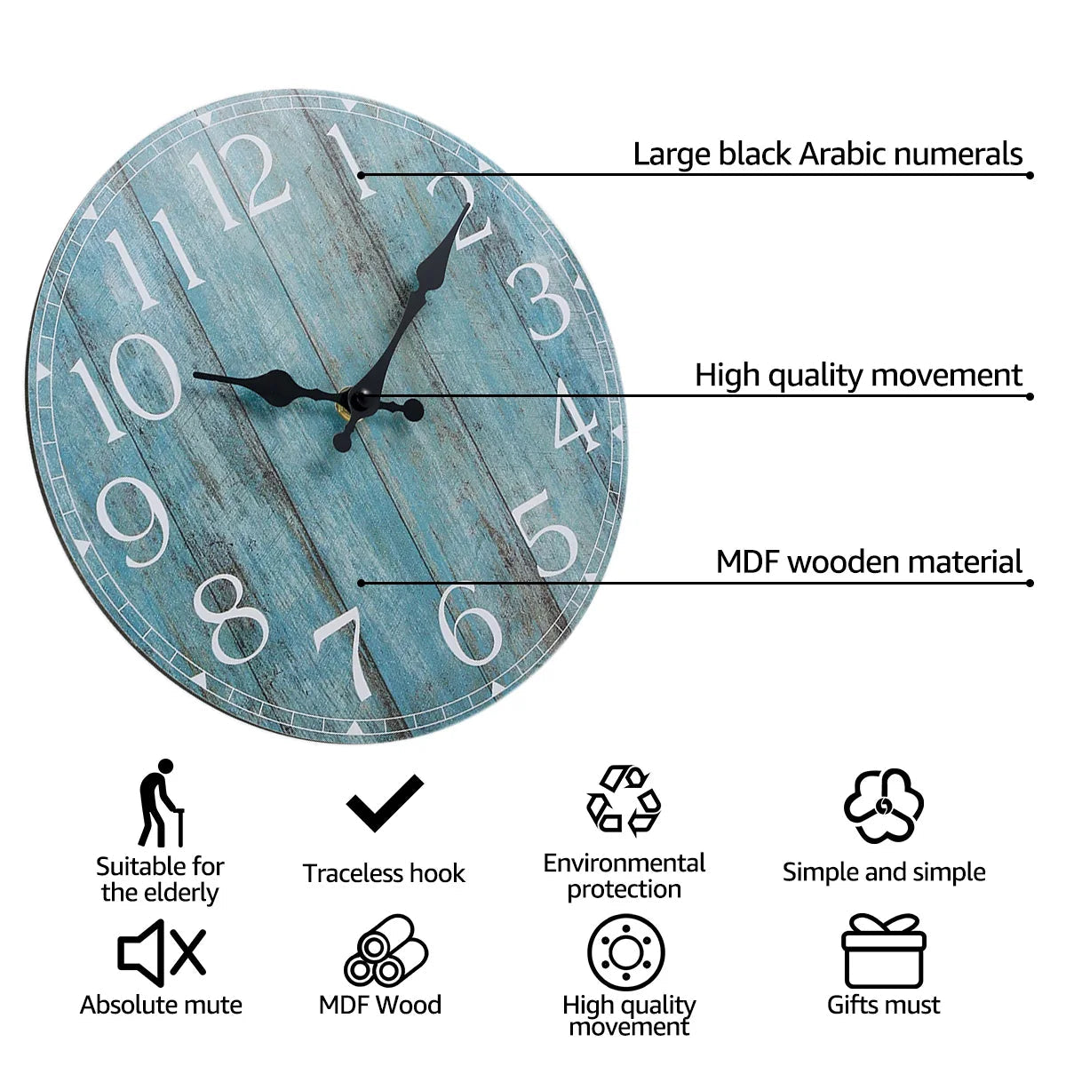 Wall Clock Kit Wooden Hanging Clock 10inch Silent Non-Ticking Clock Decor Retro Round Battery Operated Hanging Clock For Home    Home Decor Supply | Online Retail | ShoreShopper.com