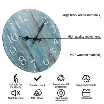Wall Clock Kit Wooden Hanging Clock 10inch Silent Non-Ticking Clock Decor Retro Round Battery Operated Hanging Clock For Home    Home Decor Supply | Online Retail | ShoreShopper.com
